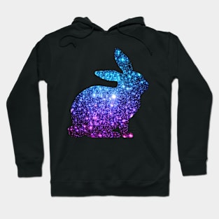 Teal and Purple Ombre Faux Glitter Easter Bunny Hoodie